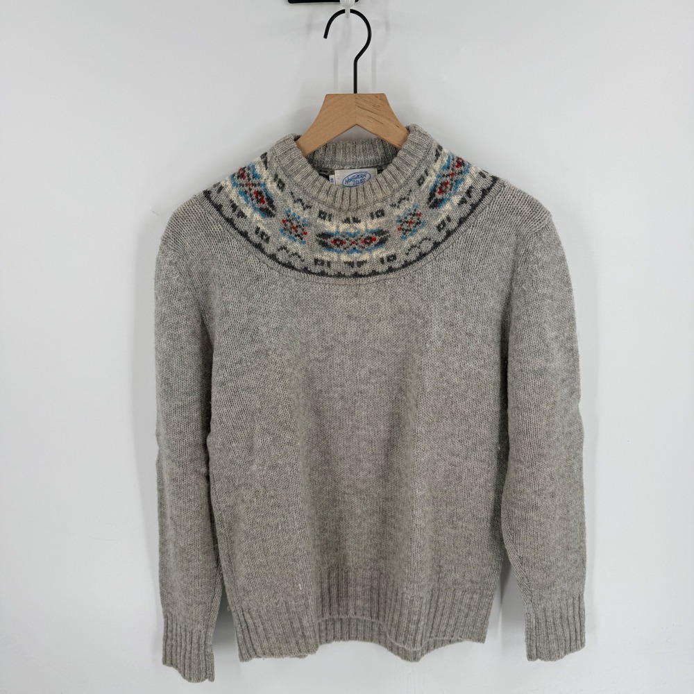 Northern Isles Fair Isle Sweater Womens 40 Gray Excellent Wool Blend Yoke Knit